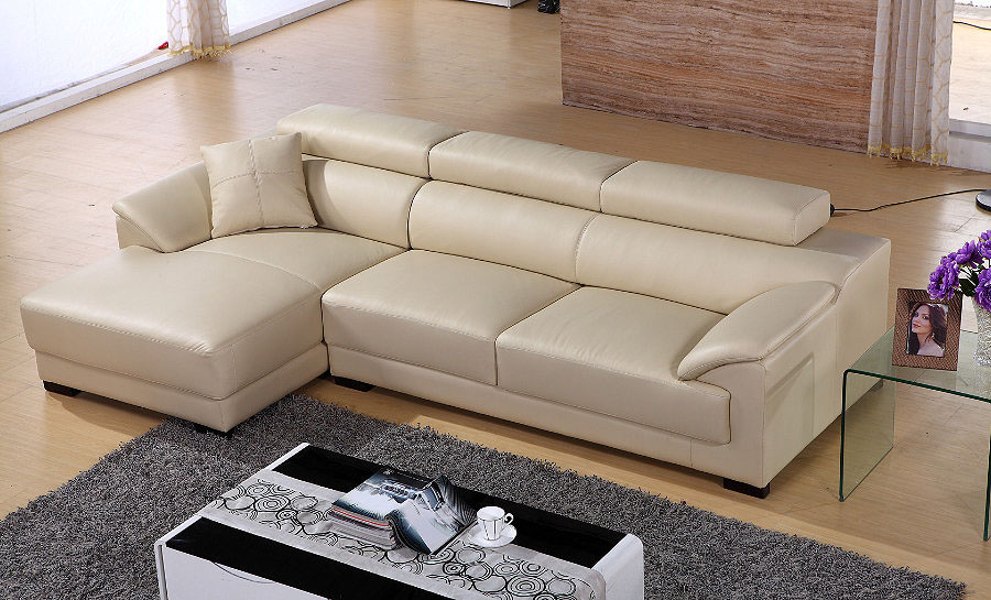 Cream leather sofa with on sale chaise