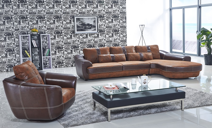 Suede Leather Sofa Lounge Set, Coffee Leather Sofa