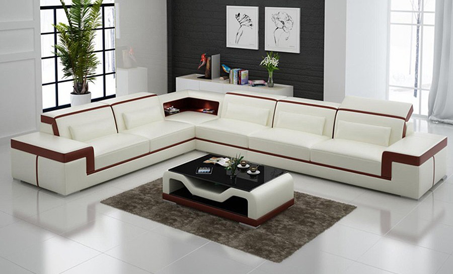 Ruby L Leather Sofa Lounge Set, Lounge Leather Sofa White