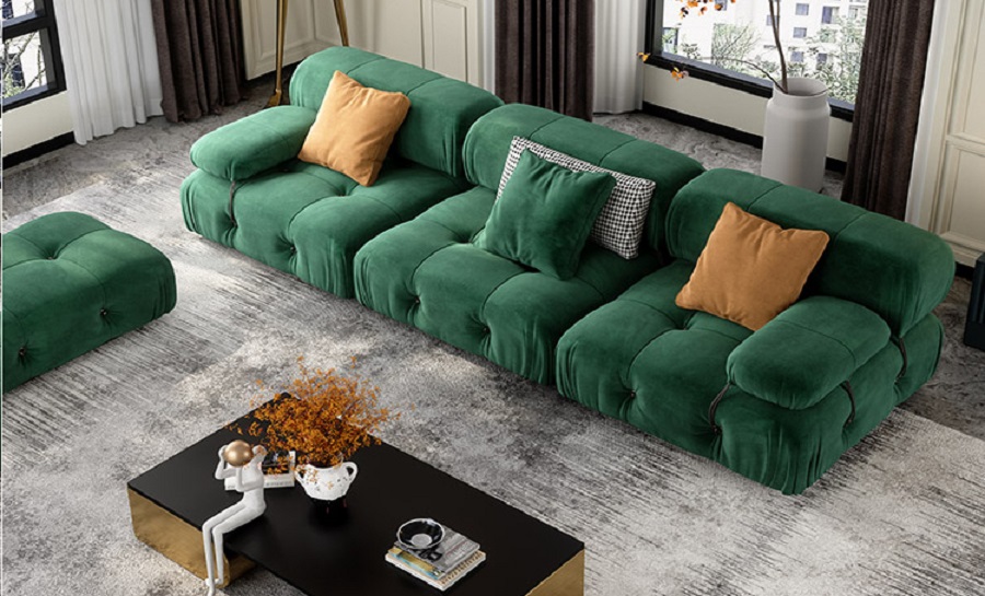 Galileo Velvet 3 Seater With Ottoman