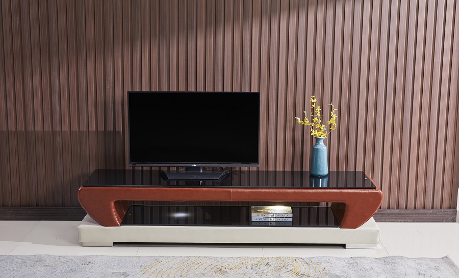 Repurposed Leather Sofa as TV Stand 