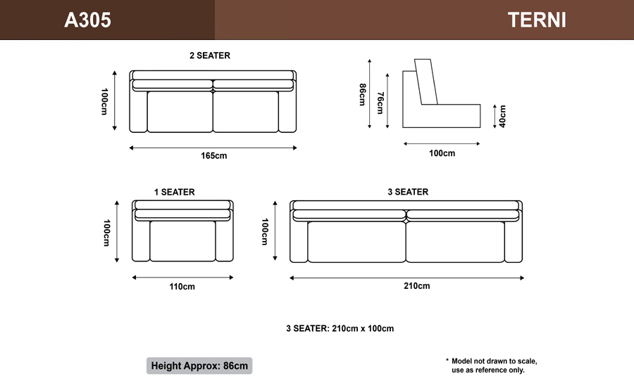 Terni Leather Sofa Lounge Set, 3 Seater Leather Sofa Dimensions